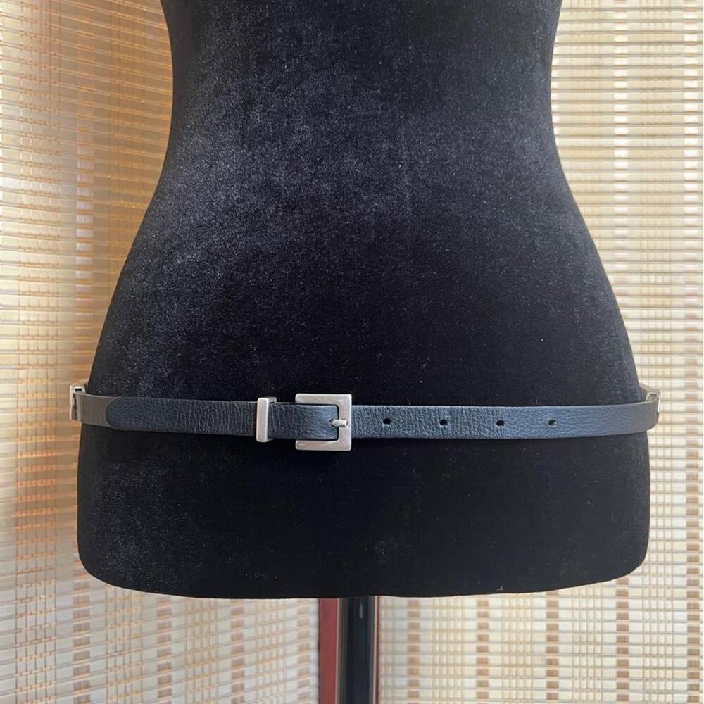 Agnes B. Vintage Black Leather Chevron Metal Accent Belt Size 80